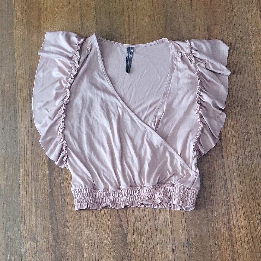 Anthropologie Ruffled Cap Sleeve Crop Blouse